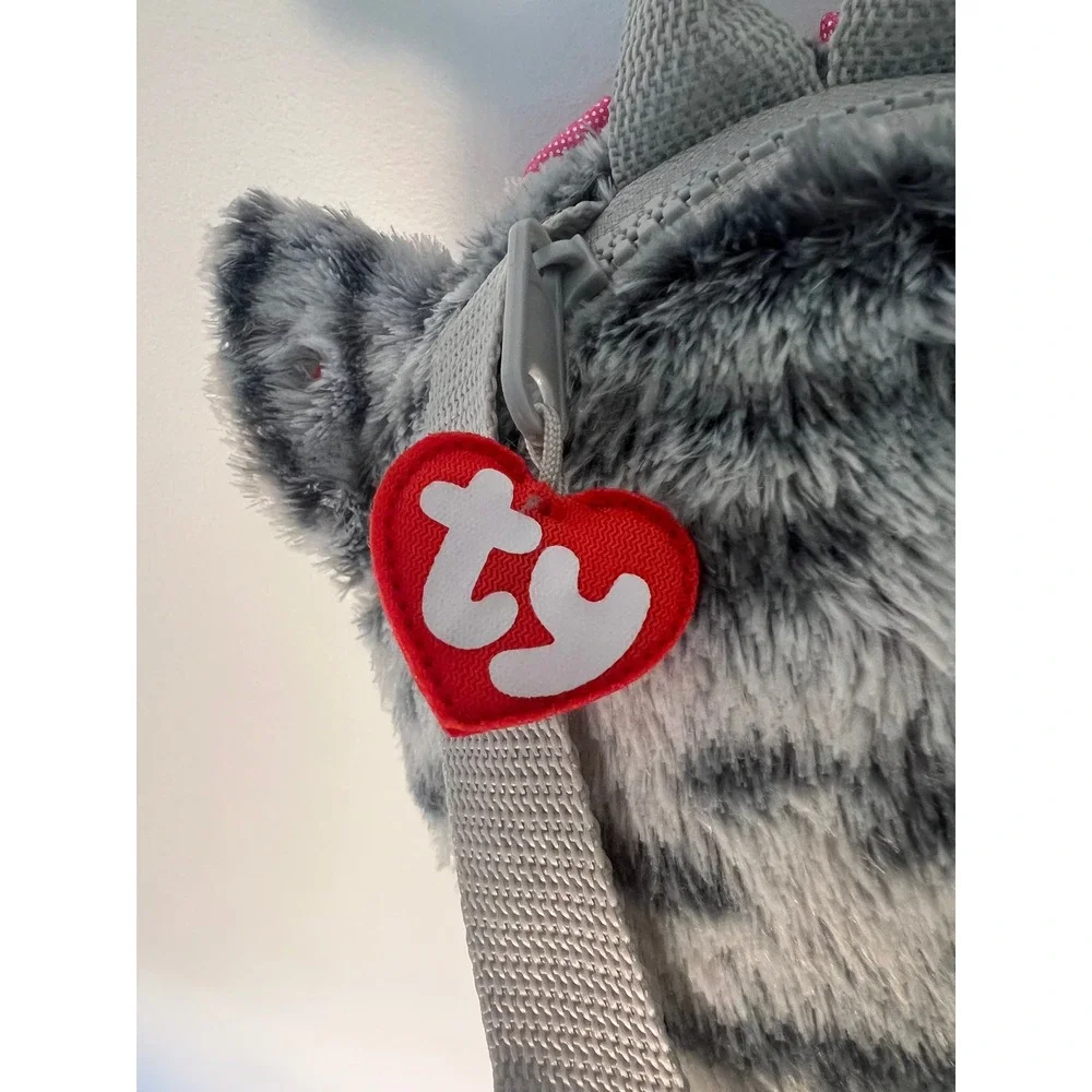 Ty Gear Plush Backpack Kids OS Gray Kiki the Cat Beanie Boos Tabby Pink Bow
